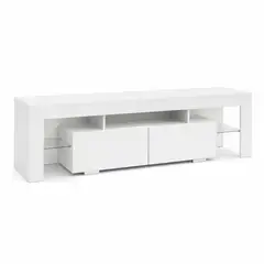 SPACE HOME - Rack TV Destiny Blanco 155 cm con LED Multicolor y Puertas Abatibles