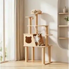 HOMER OUTDOOR - Rascador para Gatos con Casa y Hamaca 130 cm Natural 6pisos