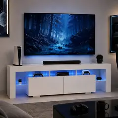 SPACE HOME - Centro de Entretenimiento Destiny Blanco con LED Cambiante y Almacenamiento