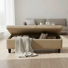 BLOCCARE - Banqueta Piecera 130 cm - Tapiz Genova (Color Beige)