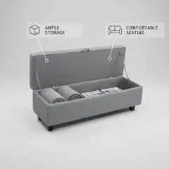 BLOCCARE - Banqueta Piecera Baúl 130 cm - Tapiz Genova (Color Gris)