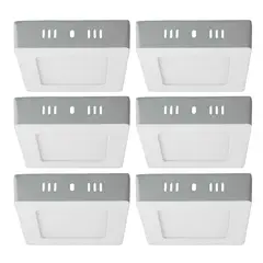 DRL - Pack 6 Panel Led Foco Plafón Sobrepuesto Cuadrado 6w Fría Blanco