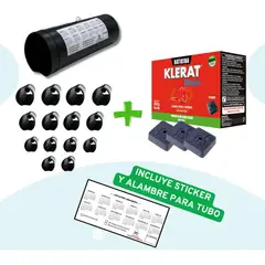 MERCADO PLAGA - Pack 15 Tubos Cebaderos + 25 Bloques de Veneno Klerat + 500g + 15 Alambres + 15 Sticker