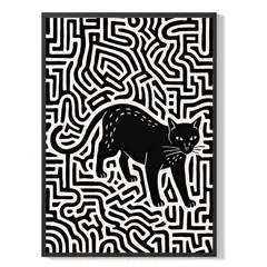 ELAB PROPIA - Cuadro Decorativo Gato Negro Rayas 30x40cm