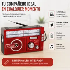 MOVI - Radio Portátil Recargable con Linterna Solar. Tu Compañera para Cada Aventura