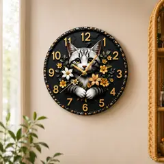 TOPSOC - Reloj Pared Decorativo Gato Con Flores Diseño Moderno 30cm