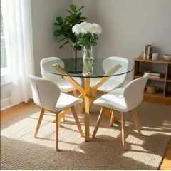GENERICO - Grupocruzados.cl JUEGO DE COMEDOR MESA 100CM + 4 SILLAS ECOCUERO