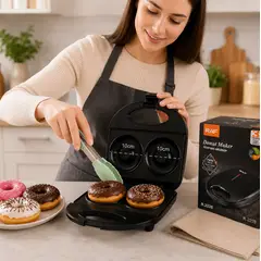 GENERICO - Maquina Para Donas RAF R2228 750W Antiadherente Molde Doble Color Negro Compacta DVC