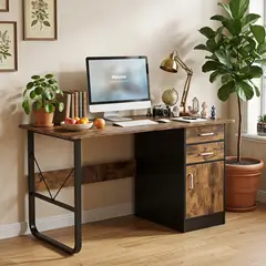 VIDITA - Escritorio Con Cajones 100cm Gabinete Pata Metálica Oficina