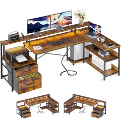 YOMYM - Escritorio Oficina Forma L Con 2 Cajones Altura Ajustable 190×100×76cm Amarillo