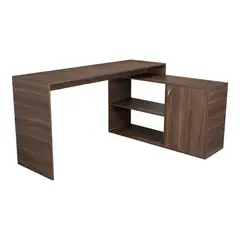 FMFURNITURE - Escritorio Axis En L 1 Puerta 151,5 X 76,5 X 116,5 Cm Blanco y Café