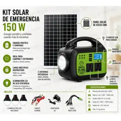 MOVI - Kit Solar De Emergencia 150W Incluye 3 Ampolletas, Linterna y Radio MP3.