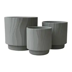 GENERICO - Set 3 Maceteros Maceta De Ceramica Gris Con Lineas - Gris oscuro - 19 CM