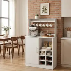 ROHE - Mueble Bar Con Botellero Estantes Puerta Y 6 Soportes Blanco