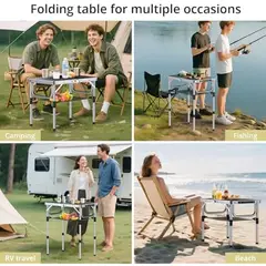 GENERICO - Mesa Plegable Camping Anbte Aluminio 24x16 3 Alturas Negra