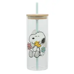 SNOOPY - Vaso Vidrio Peanuts 22oz Con Sorbete Soplado Mano