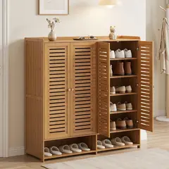 ROHE - Zapatero Organizador De Bambú De 7 Niveles Y 4 Puertas Marrón