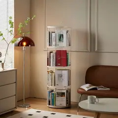 GENERICO - Biblioteca Librero Giratorio 360° 40.5x40.5x135.5 cm 4 Niveles Blanco Ahorra Espacio