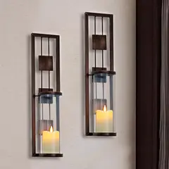GENERICO - Porta Vela de Pared de Metal Brown con Luz LED sin Llama
