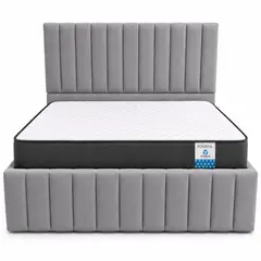VITELIO - Cama 2 Plazas Doble Respaldo + Colchon gris