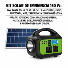 MOVI - KIT SOLAR DE EMERGENCIA 150 W: CON PANEL SOLAR DE 42X32 CMS