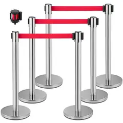 AMBM SHOP - Pack 5 Unidades Postes Y Cinta Cinturón retráctil de 2 metros Para Control De Filas Color Plata