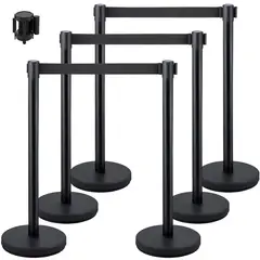 AMBM SHOP - Pack 5 Unidades Postes Y Cinta Retráctil Para Control De Filas Color Negro