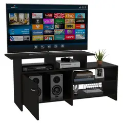 FMFURNITURE - Rack Tv 40 1 Puerta Con Repisa 54,4 X 119 X 35,2 Cm Negro