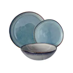 IMAHE - Set Vajilla 18 Piezas Cerámica Azul Grafito Línea Rustica