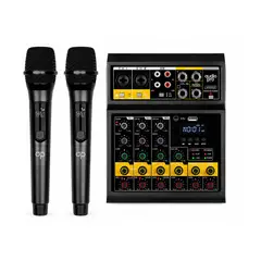 AUDIO PRO - Consola Mixer 4 Canales + 2 Micrófonos Inalámbricos - PS