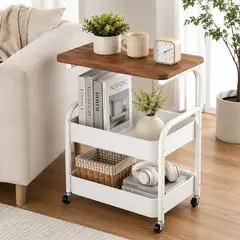 GENERICO - Mesa Auxiliar Multiuso con Ruedas 2 Niveles 44x30x77cm Color Blanco