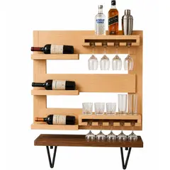 GEN - Bar Flotante MUGUI - Madera de pino con Botellero, Copero y Repisas para Licores ESTILO moderno