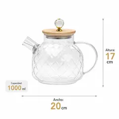 GENERICO - Tetera Vidrio Borosilicato 1000ml tapa bambú, para té e infusiones