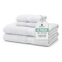 CANNON - Toallas De Baño Juego 4 Unidades 400gr 100% Algodon Color Blanco