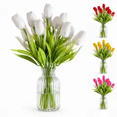 ARBUSTO REAL - Ramos De 12 Tulipanes Artificiales Flor Decoración Tulipan - Blanco - Talla Única