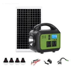 MOVI - Kit Solar de Emergencia 150W con Panel Solar, 3 Ampolletas LED, 2 Tomas 220V, 5 USB, Bluetooth, Radio FM y 2 Linternas