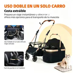 EVERSO - Coche para Mascotas Premium Plegable para Perros y Gatos con Ruedas 360° y Frenos