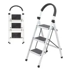 XINEST - Escalera Plegable Hogar 3 Peldaños Antideslizante Portátil