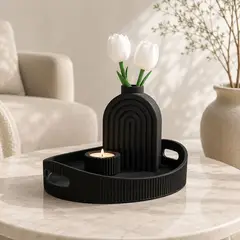PRINTS PATRO - Set Decorativo Moderno Negro Florero Portavela Y Bandeja