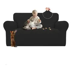 EVERSO - Funda Cubre Sofá Protectora Premium Cuadrille 2 Cuerpos NEGRO