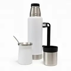 BAZUCA - Termo De Agua Acero Inoxidable 1.3 Litros + Mate 236ml Con Bombilla Blanco