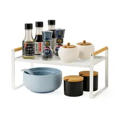 BAZUCA - Repisa Organizador Multiuso Cocina Acero Madera 34cm Color Blanco.