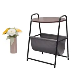 GENERICO - Mesa Auxiliar Redonda Con Revistero De Tela Y Metal Negro 1