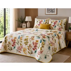 GENERICO - Quilt de Verano 2 plazas con Diseño de Hojas 3833