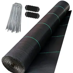 AMBM SHOP - 2x10m Malla Antimaleza Cubresuelo + 15pcs Espaciador + 15pcs clavo En U