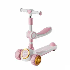 KIDSCOOL - Scooter Infantil 3 en 1 Plegable Con Asiento Rosado