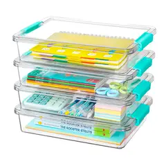 WAKESHOME - Set 4 Contenedores Multiusos Apilable Transparente con Tapa Caja Organizador 3.6L