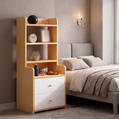 GLOBAL LATIN GROUP - Velador con Librero 2 Cajones Repisa Organizador Dormitorio