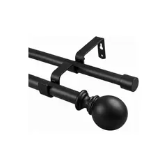 GENERICO - Barra Cortina Doble Extensible De Metal Con Soportes De Pared - Negro 110 A 320 Cm Labg