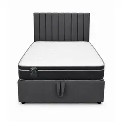 GENERICO - Cama Plaza y Media Turin Gris Oscuro Baúl Multifuncional + Base + Respaldo + Colchon Mery Desing 1 Pillow